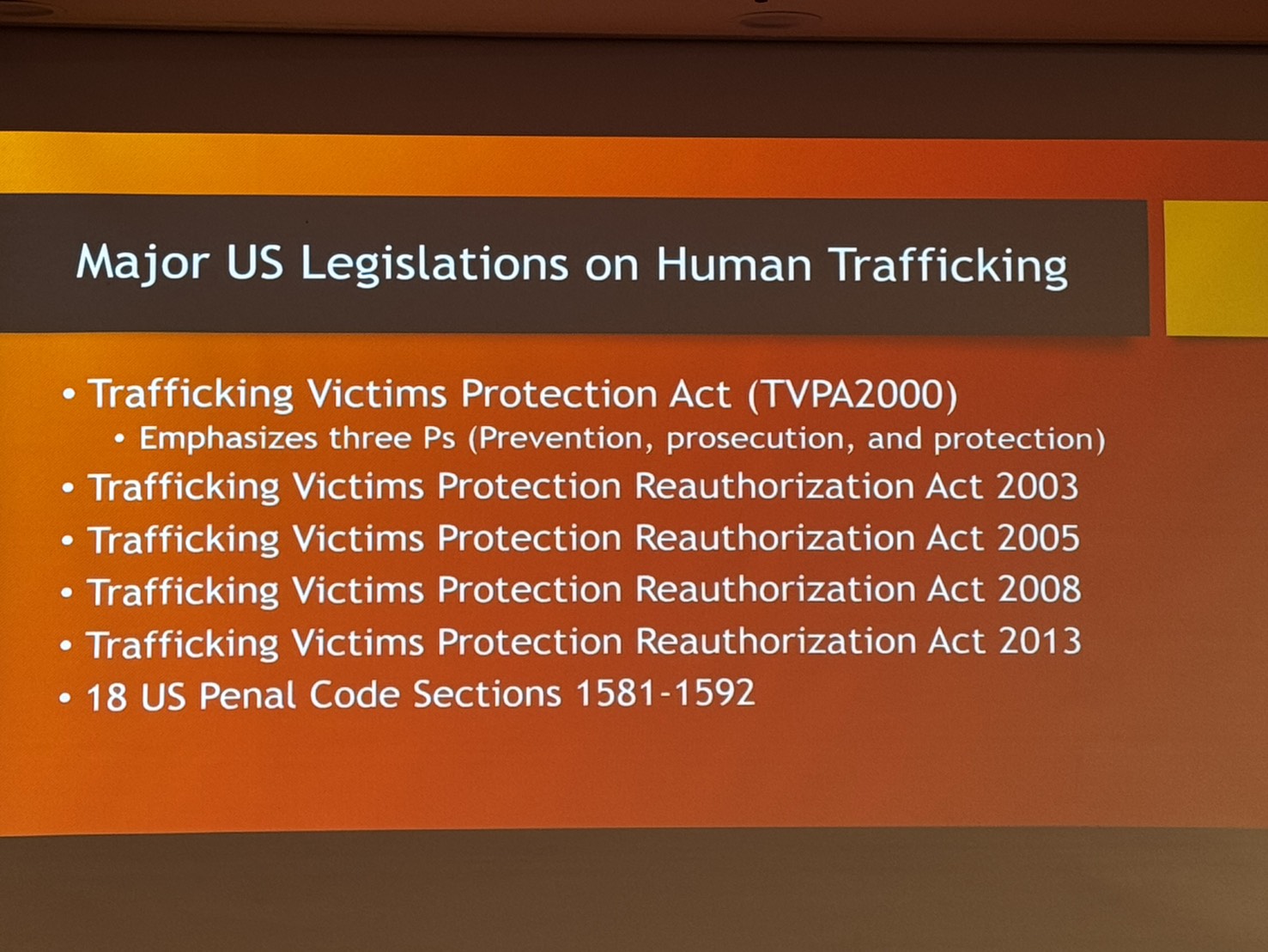 Major US Legislations on Human Trafficking