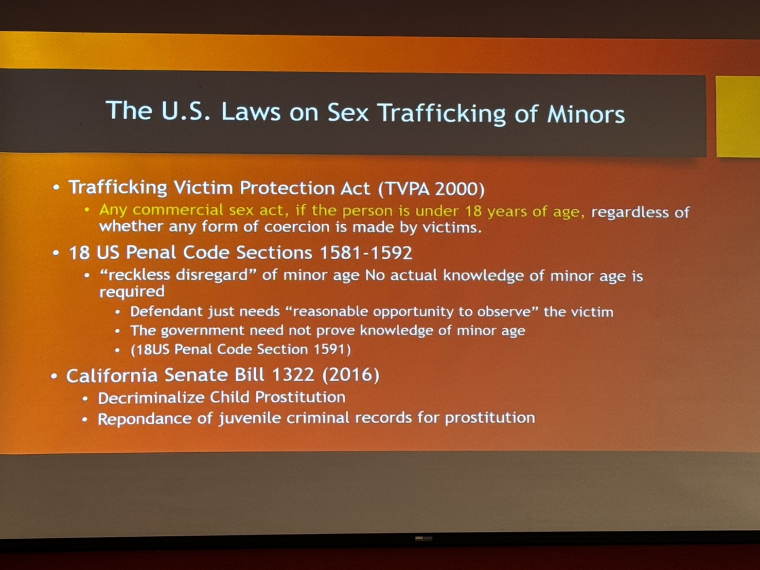 The U.S. Laws on Sex Trafficking of Minors